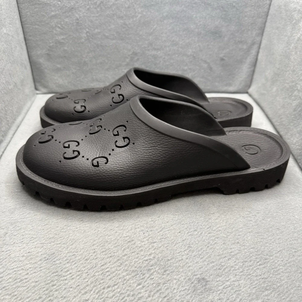 Gucci Cut Out Monogram Black 100% Rubber Slip-On Sandals Men's G 11 US 12